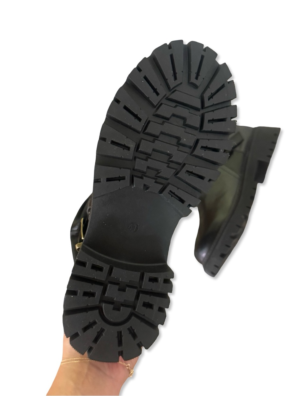 Black Moto Combat Boots Buckle Strap Lug Sole Mid Calf NWOT - Picture 7 of 11
